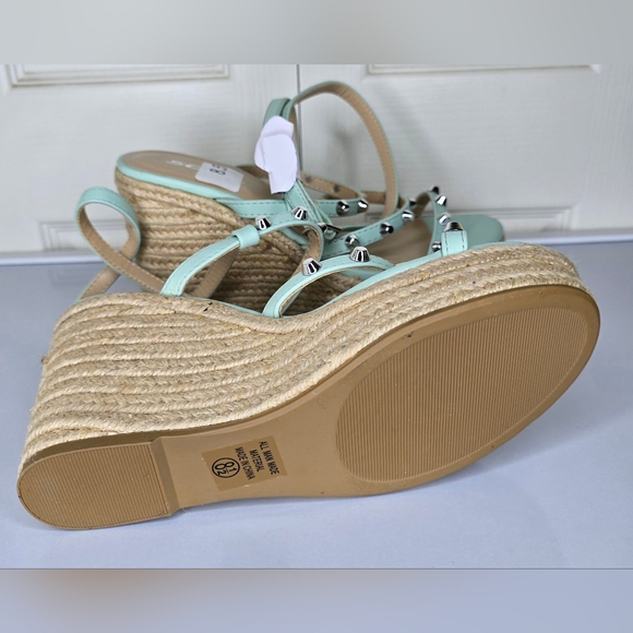 Soda Studded Open Toe Platform Slingback Wedge Sandals - Picture 7 of 7